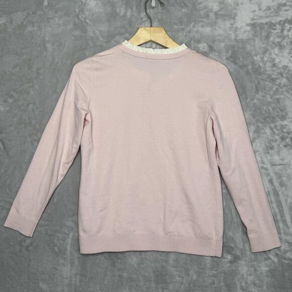 Talbots Petites Sweater Womens Medium Petite Pink Ruffle Henley Romantic Cottage - Picture 2 of 8